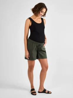 Khaki - JoJo Maman Bébé zwangerschapsshort van een linnenmix