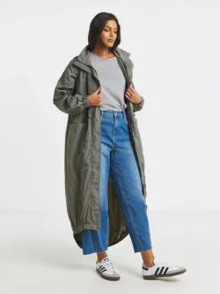 Khaki - Simply Be Longline Rubberised Raincoat.