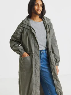 Khaki - Simply Be Longline Rubberised Raincoat.