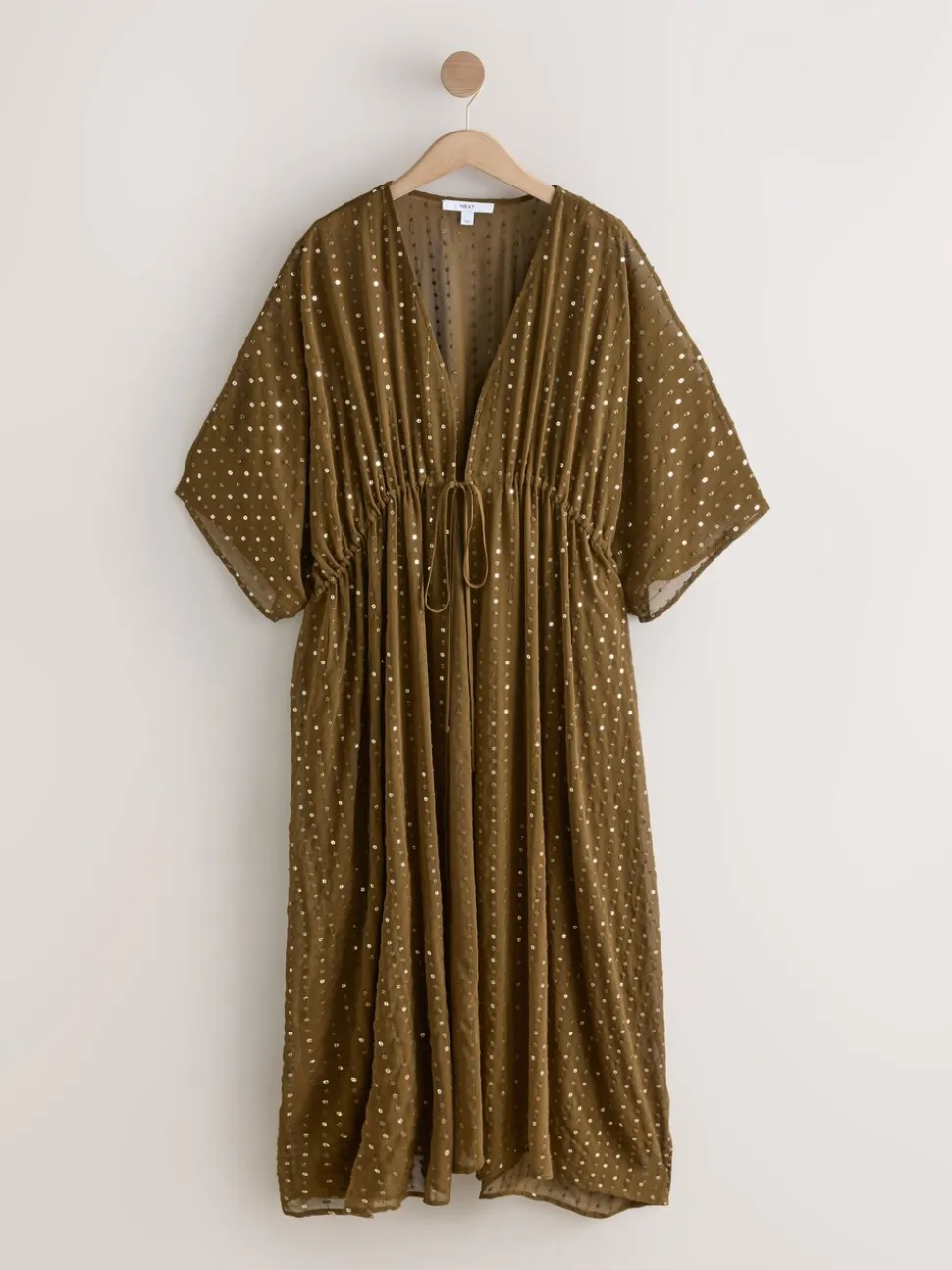Khaki Green with Gold Sequins - Tie Waist Maxi Cover-Up