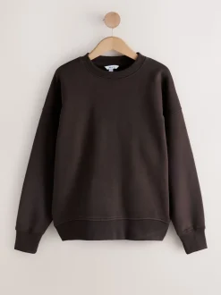 Khaki/steenkleur - Cotton Rich Brushed Back Soft Feel Ribbed Crewneck Sweatshirts 3 Pack