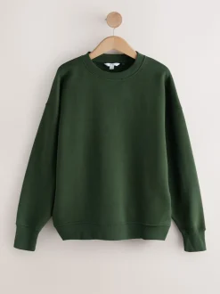 Khaki/steenkleur - Cotton Rich Brushed Back Soft Feel Ribbed Crewneck Sweatshirts 3 Pack