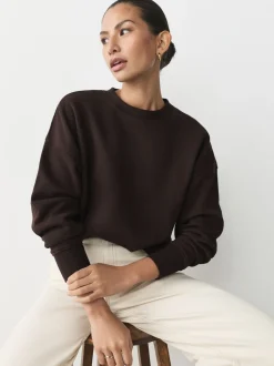 Khaki/steenkleur - Cotton Rich Brushed Back Soft Feel Ribbed Crewneck Sweatshirts 3 Pack