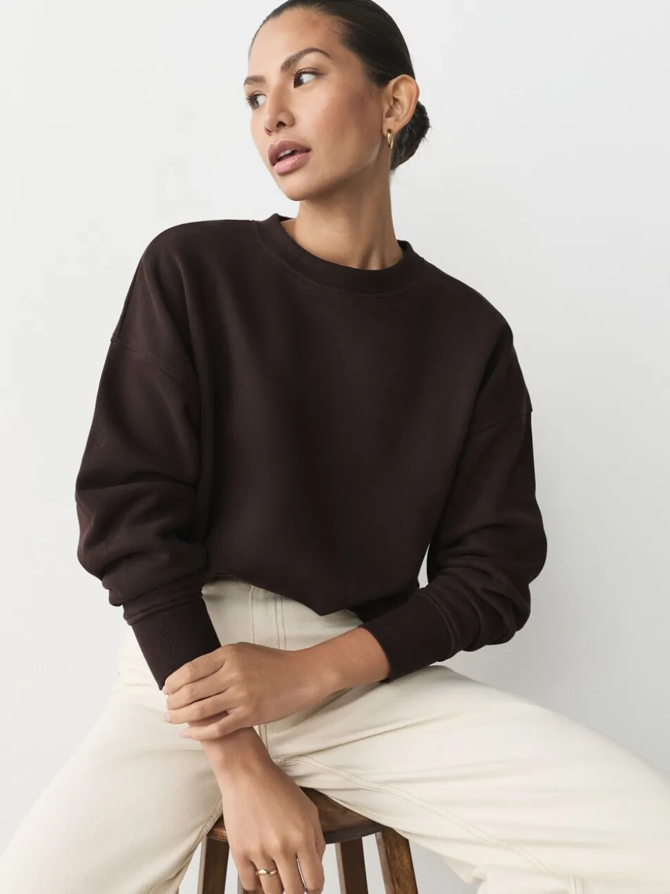 Khaki/steenkleur - Cotton Rich Brushed Back Soft Feel Ribbed Crewneck Sweatshirts 3 Pack