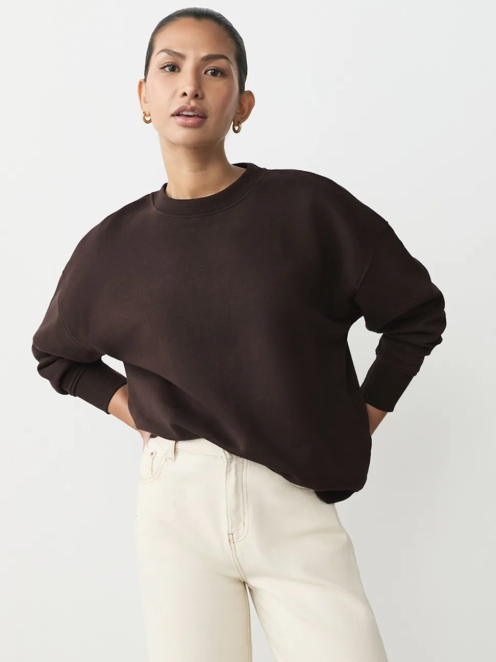 Khaki/steenkleur - Cotton Rich Brushed Back Soft Feel Ribbed Crewneck Sweatshirts 3 Pack