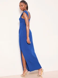 Kobaltblauw - Lipsy Square Neck Short Sleeve Ruched Maxi Dress