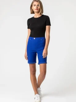 Kobaltblauw - Roman stretch short met omgeslagen zoom