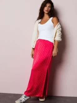 Koraalrood/roze - Jacquard Polka Dot Satin Skirt