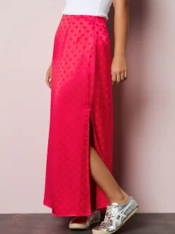 Koraalrood/roze - Jacquard Polka Dot Satin Skirt