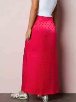 Koraalrood/roze - Jacquard Polka Dot Satin Skirt