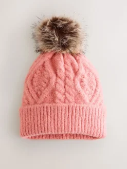 Koraalroze - Cable Knitted Pom Hat
