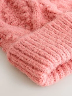 Koraalroze - Cable Knitted Pom Hat