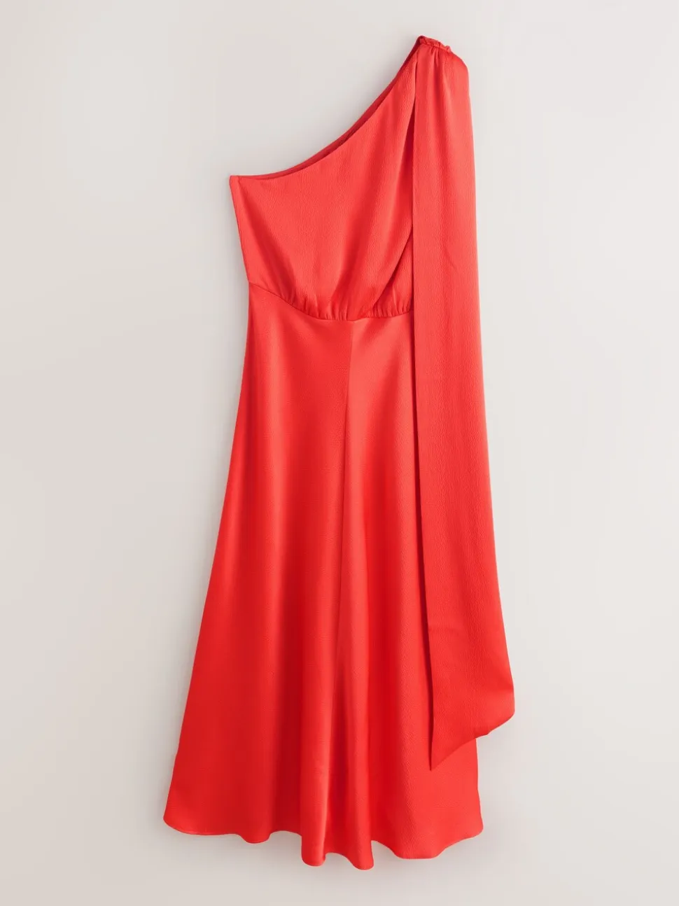 Koraalroze - Textured Satin Scarf Neck Midi Dress