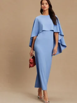 Korenbloemblauw - Lange jurk met cape