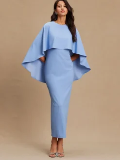 Korenbloemblauw - Lange jurk met cape