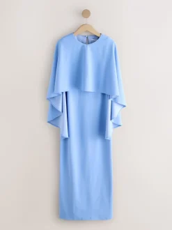 Korenbloemblauw - Lange jurk met cape