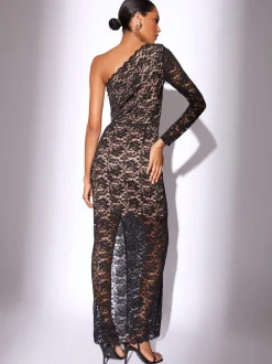 Lace One Shoulder Bodycon Midaxi Dress