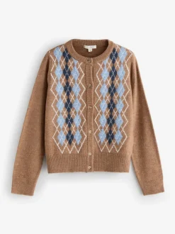 Laura Ashley Argyle Knit Cardigan with A Touch Of Wool