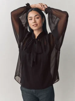 Laura Ashley Chiffon Scarf Bow Blouse