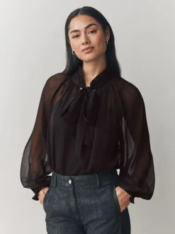 Laura Ashley Chiffon Scarf Bow Blouse