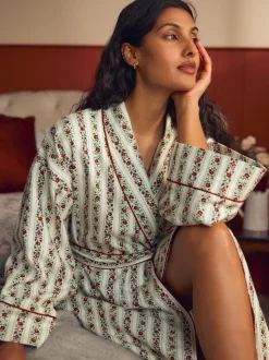 Laura Ashley feestelijke Kerstmis roos Kelbrook gestreepte overslagbadjas