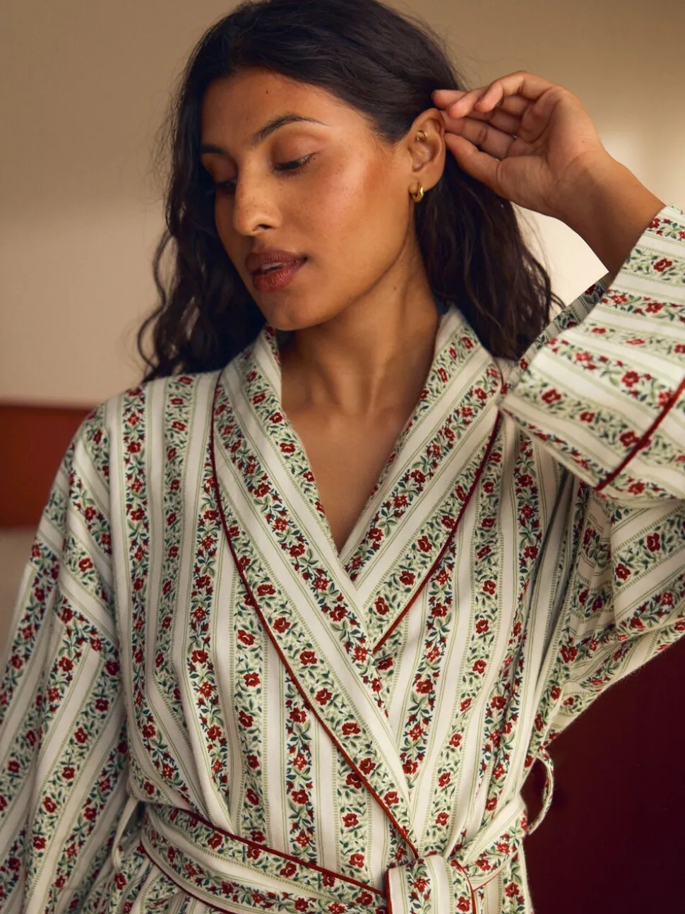 Laura Ashley feestelijke Kerstmis roos Kelbrook gestreepte overslagbadjas