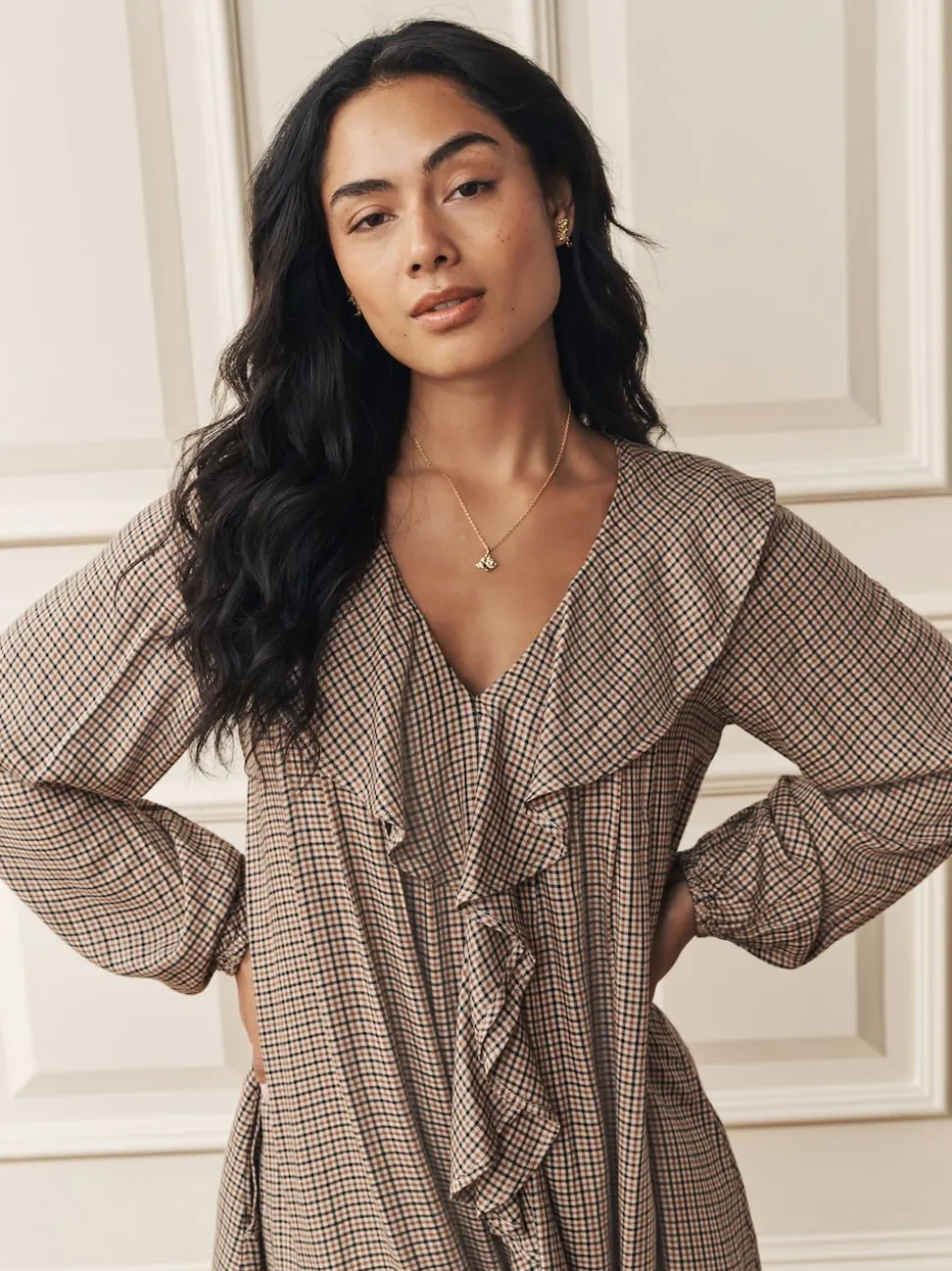Laura Ashley Heritage Check Ruffle Front Mini Dress