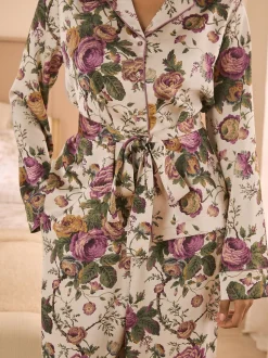 Laura Ashley Uffington Roses Satin Button Through Pyjamas