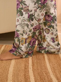 Laura Ashley Uffington Roses Satin Button Through Pyjamas