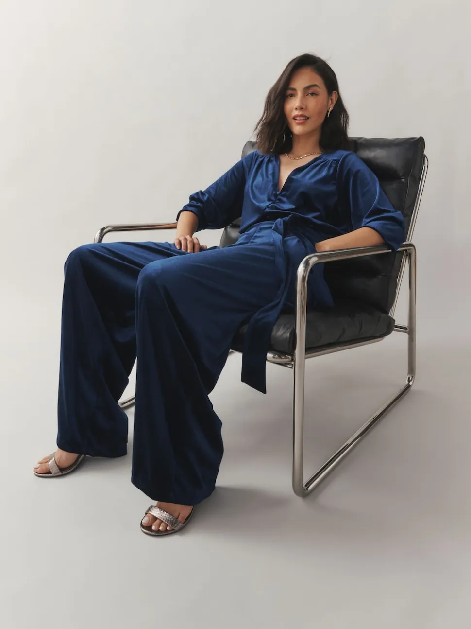 Laura Ashley Velvet Elasticated Waist Wide Leg Party Jumpsuit