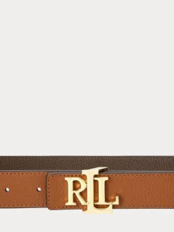 Lauren Lichtbruin/Bruin - Lauren Ralph Lauren 2,5cm Omkeerbare kiezelkleurige leren riem met logo