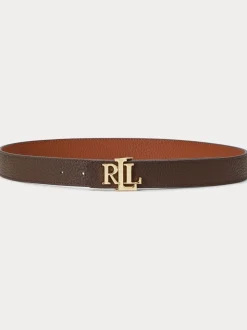 Lauren Lichtbruin/Bruin - Lauren Ralph Lauren 2,5cm Omkeerbare kiezelkleurige leren riem met logo