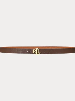 Lauren Lichtbruin/Bruin - Lauren Ralph Lauren 1.9cm Skinny Logo Reversible Pebbled Leather Belt