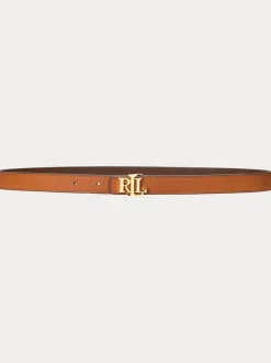 Lauren Lichtbruin/Bruin - Lauren Ralph Lauren 1.9cm Skinny Logo Reversible Pebbled Leather Belt