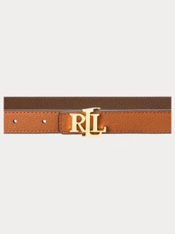Lauren Lichtbruin/Bruin - Lauren Ralph Lauren 1.9cm Skinny Logo Reversible Pebbled Leather Belt