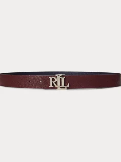 Lauren Navy/Dark Garnet - Lauren Ralph Lauren 2,5cm Omkeerbare kiezelkleurige leren riem met logo
