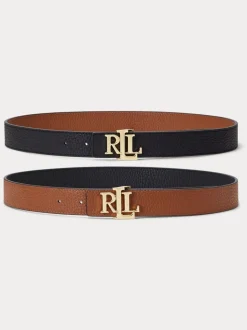 Lauren Ralph Lauren 2,5cm Omkeerbare kiezelkleurige leren riem met logo