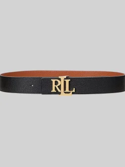 Lauren Ralph Lauren Wide Logo Reversible Pebbled Leather Belt
