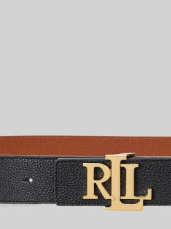 Lauren Ralph Lauren Wide Logo Reversible Pebbled Leather Belt