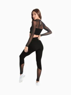 Legging met hoge taille en mesh inzetstuk