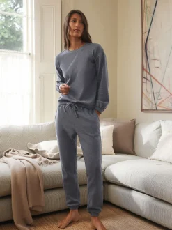 Leisteen grijs - Gezellige pyjama met wafeldessin en lange mouwen