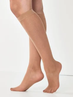 Licht beige - 20 Denier kniehoge sokken set van 5