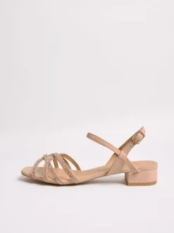 Licht beige - Friends Like These - Sandalen met lage blokhak en strass voor speciale gelegenheden