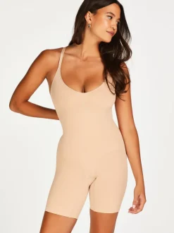 Licht beige - Hunkemoller naadloze vormgevende dij-slanker shapewear 100% katoenen bodysuit