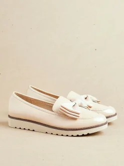 Licht beige - Linzi Cathy loafers met plateauzool en grote strik