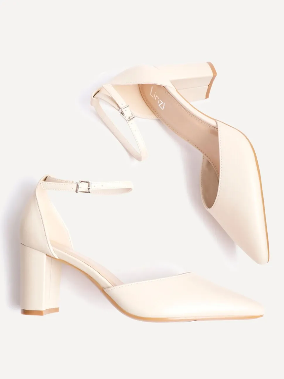 Licht beige - Linzi Leona pumps met blokhak en dichte hiel