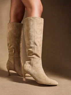 Licht beige - Linzi Rush Pointed Toe High Leg Stiletto Boots
