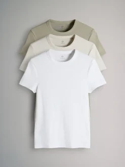 Licht kaki/warm kiezelkleurig/Wit - The Set 3 Pack Korte Mouw Geribd T-shirt