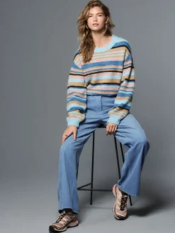 Lichtblauw - Corduroy broek met wijde pijpen