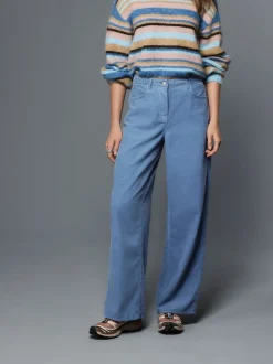 Lichtblauw - Corduroy broek met wijde pijpen